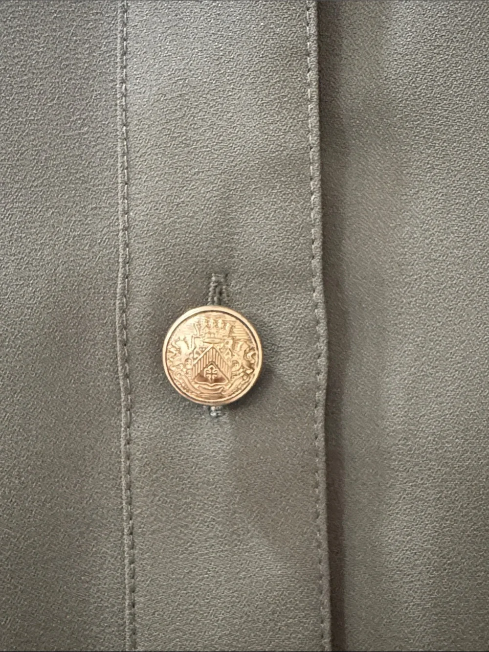 Express Olive Green Tie-Neck Blouse with Gold Buttons - Picture 3 of 5